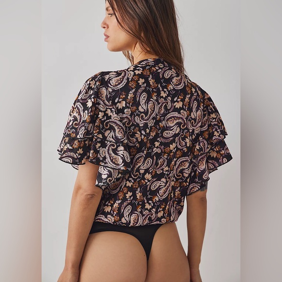 NEW Free People Call Me Later Printed Bodysuit In Black Combo - Picture 5 of 14